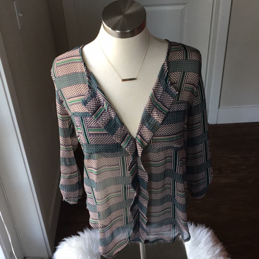 Modcloth 3/4 sleeve sheer blouse.